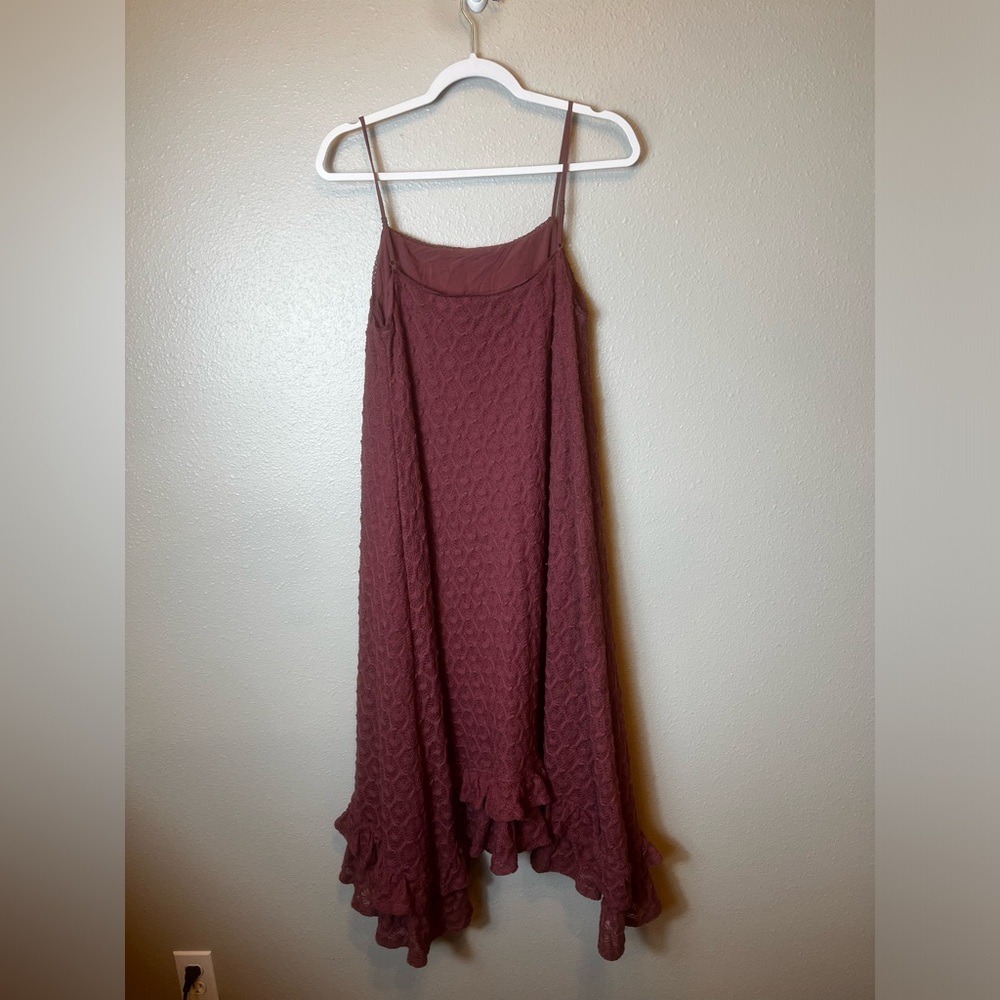 Anthropologie Crochet Ruffle Hem MIDI Dress Mauve Purple Summer Size M - Picture 4 of 7